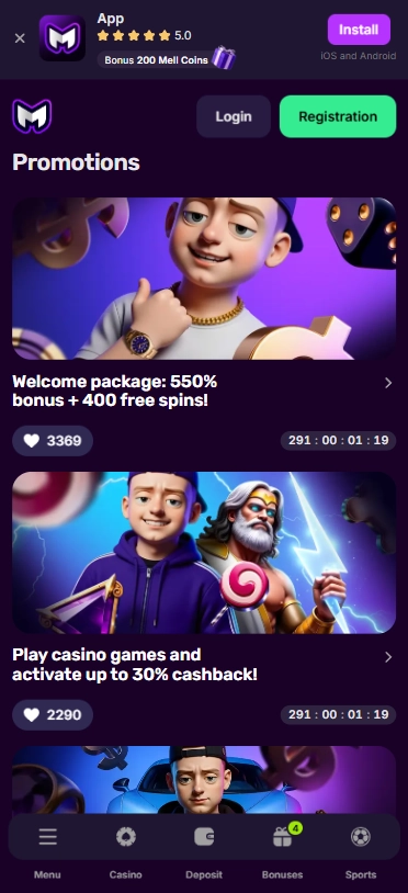 Бонусы Mellstroy Casino App.