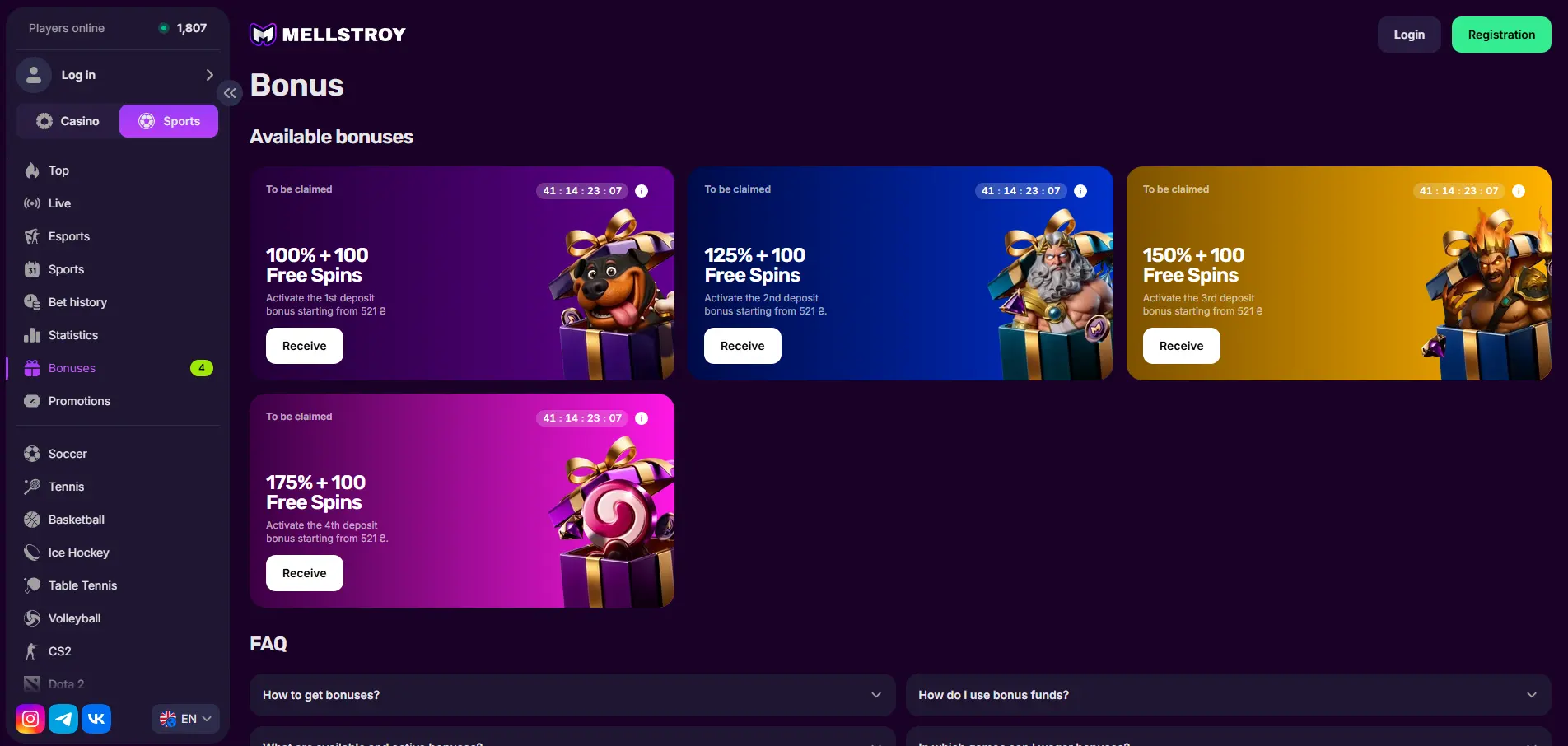 Baner bonusowy Mellstroy Casino